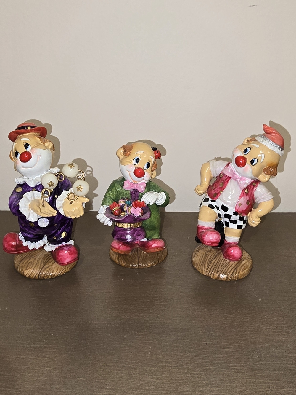 Vintage 3-Piece Clown Figurine Set Circus Collectible Statues Retro Clown Decor